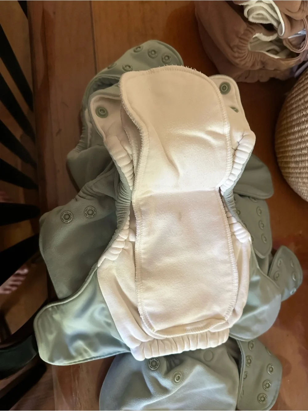 5 GroVia AIO Buttah Cloth Diapers in sage blue with Snap Fasteners